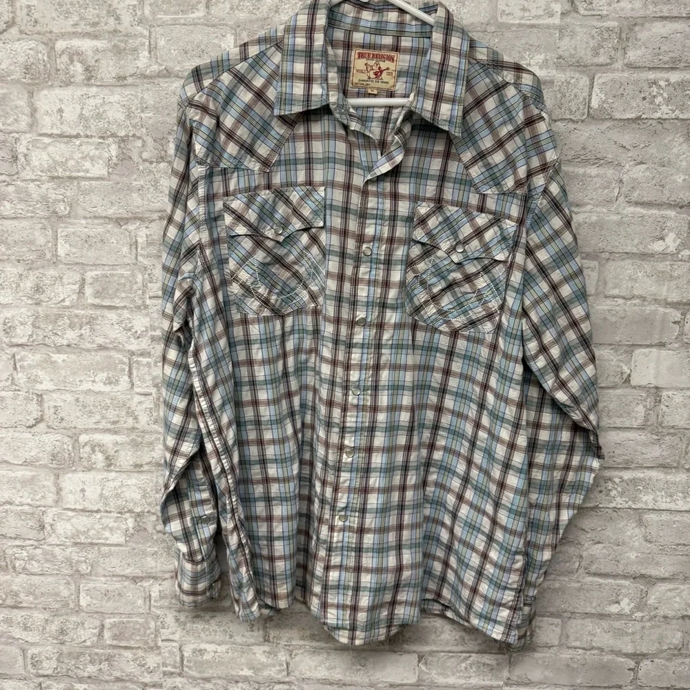 True Religion Plaid Glass Button Down Shirt Men’s XL Vintage